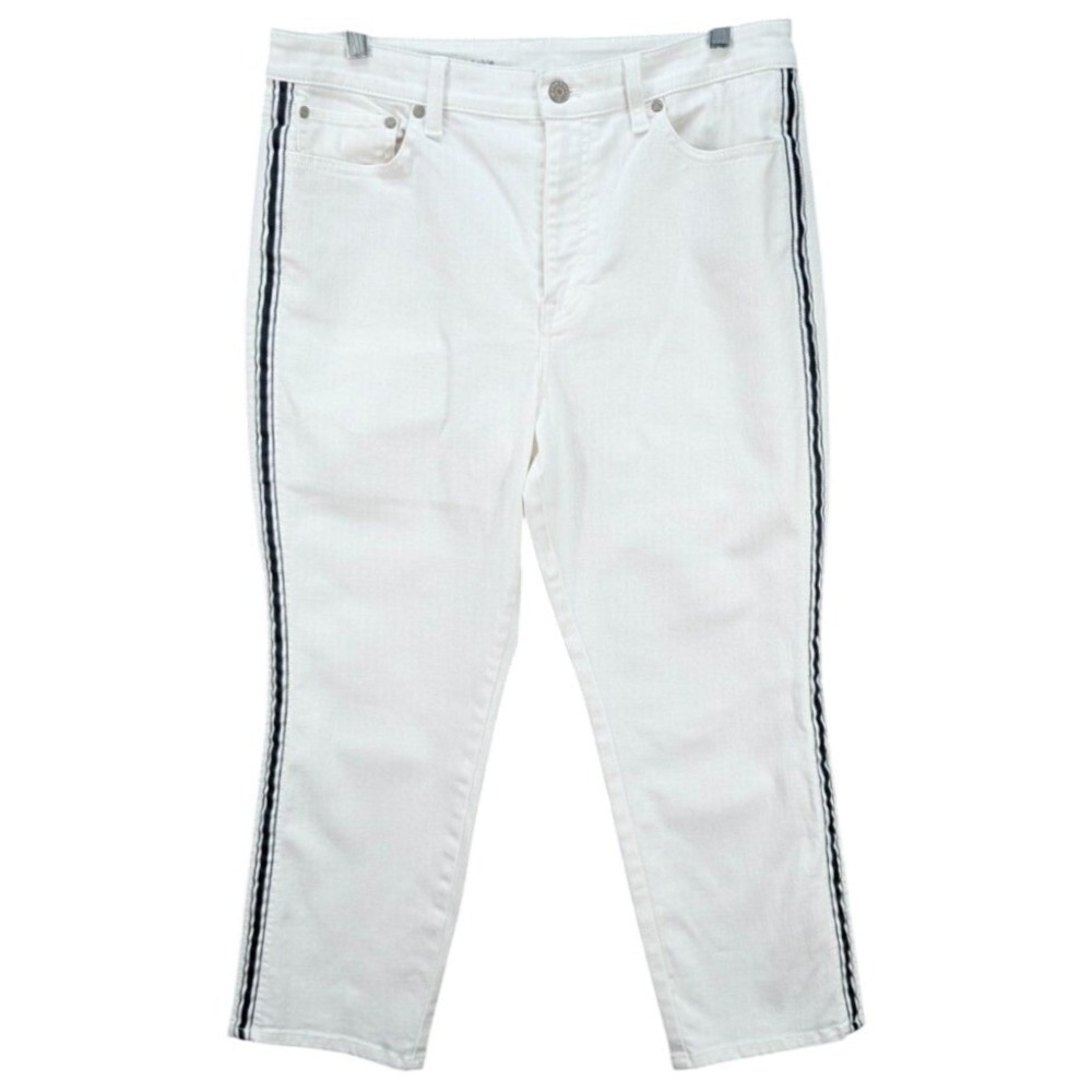 Talbots Flawless Women 12P Highwaist Straight Ankle White Black Trim Capri Pants - Picture 2 of 14